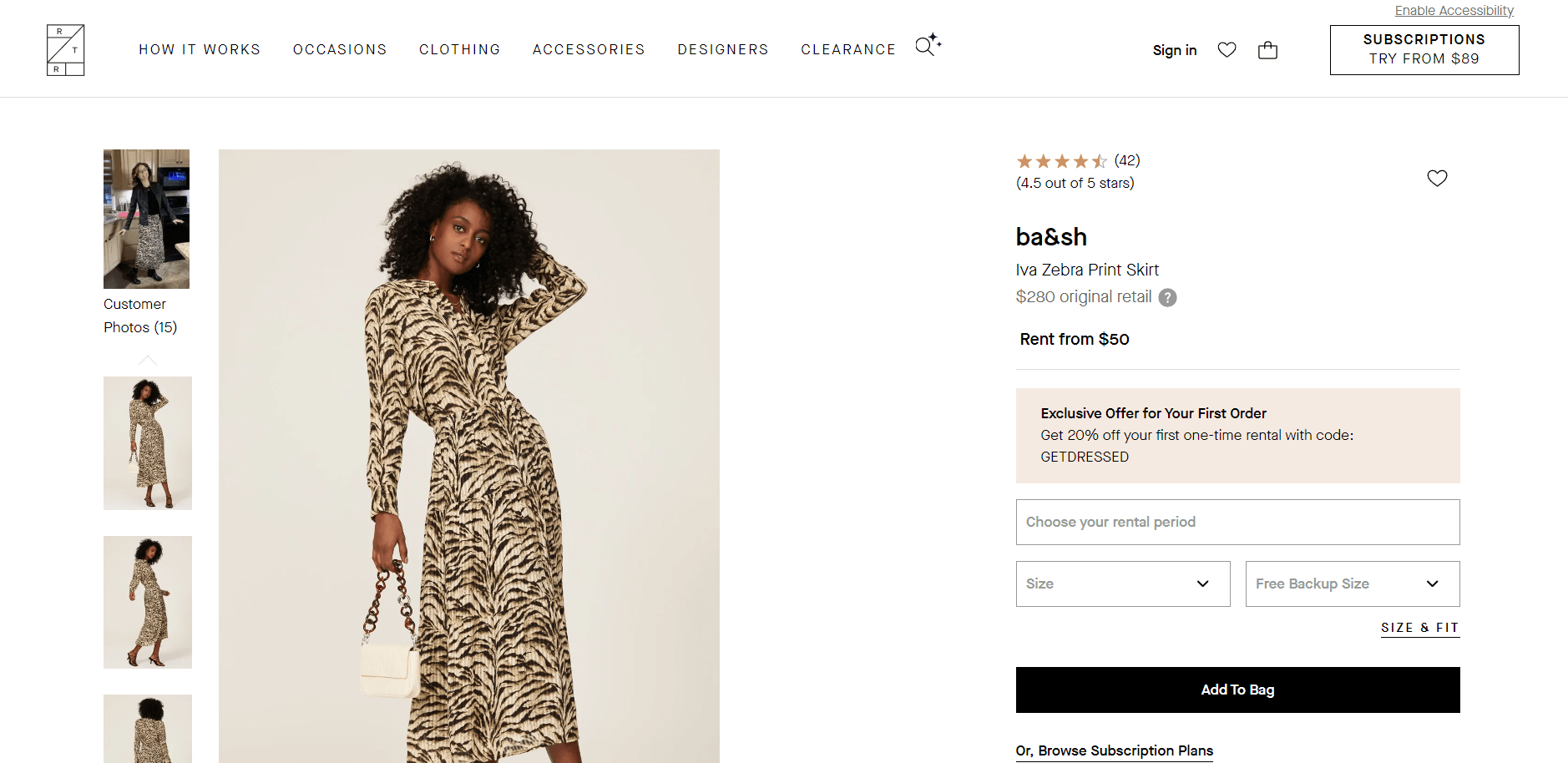 rent the runway product page